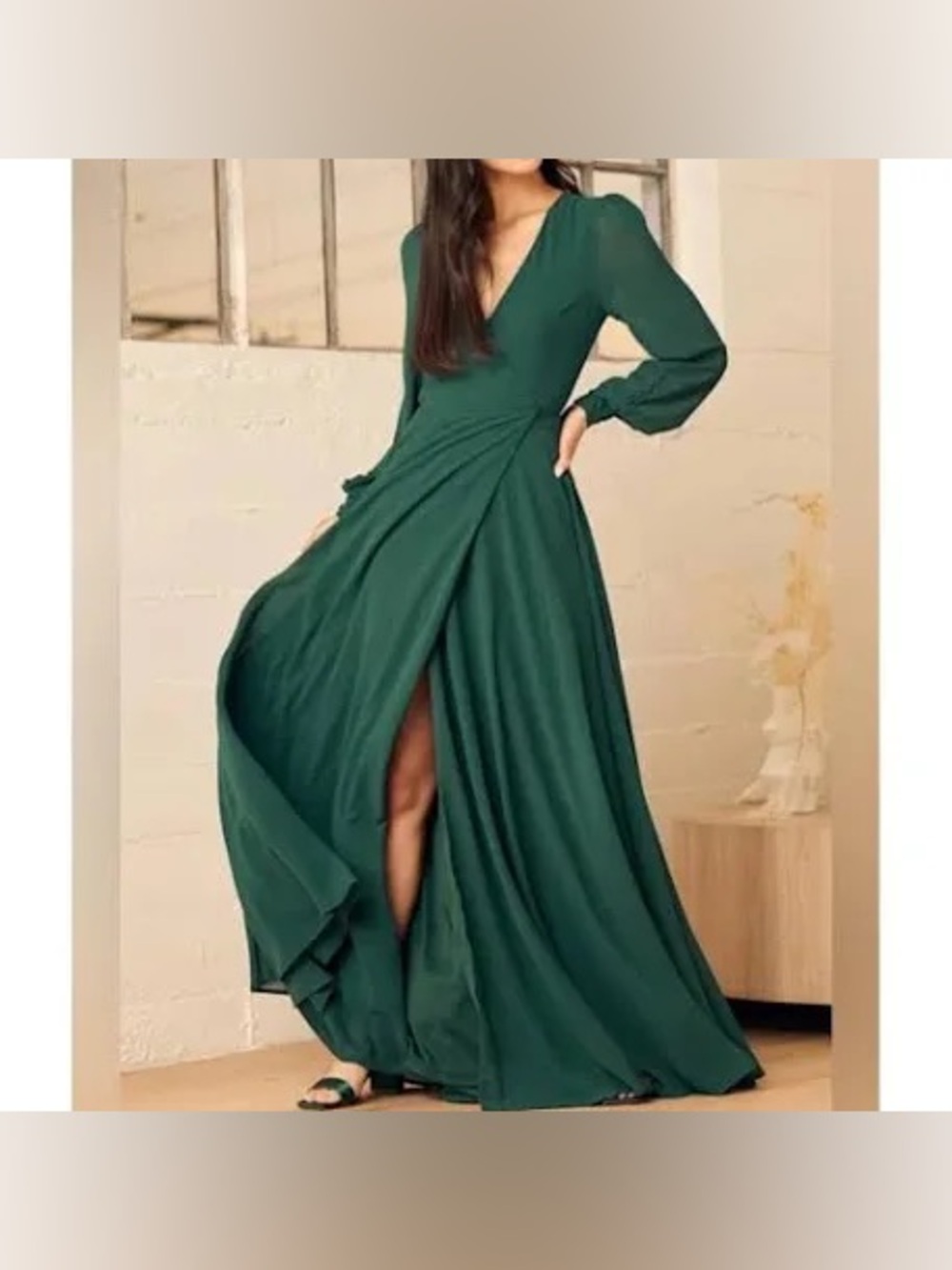 Lulu's Emerald Green Long Sleeve Wrap Maxi Dress